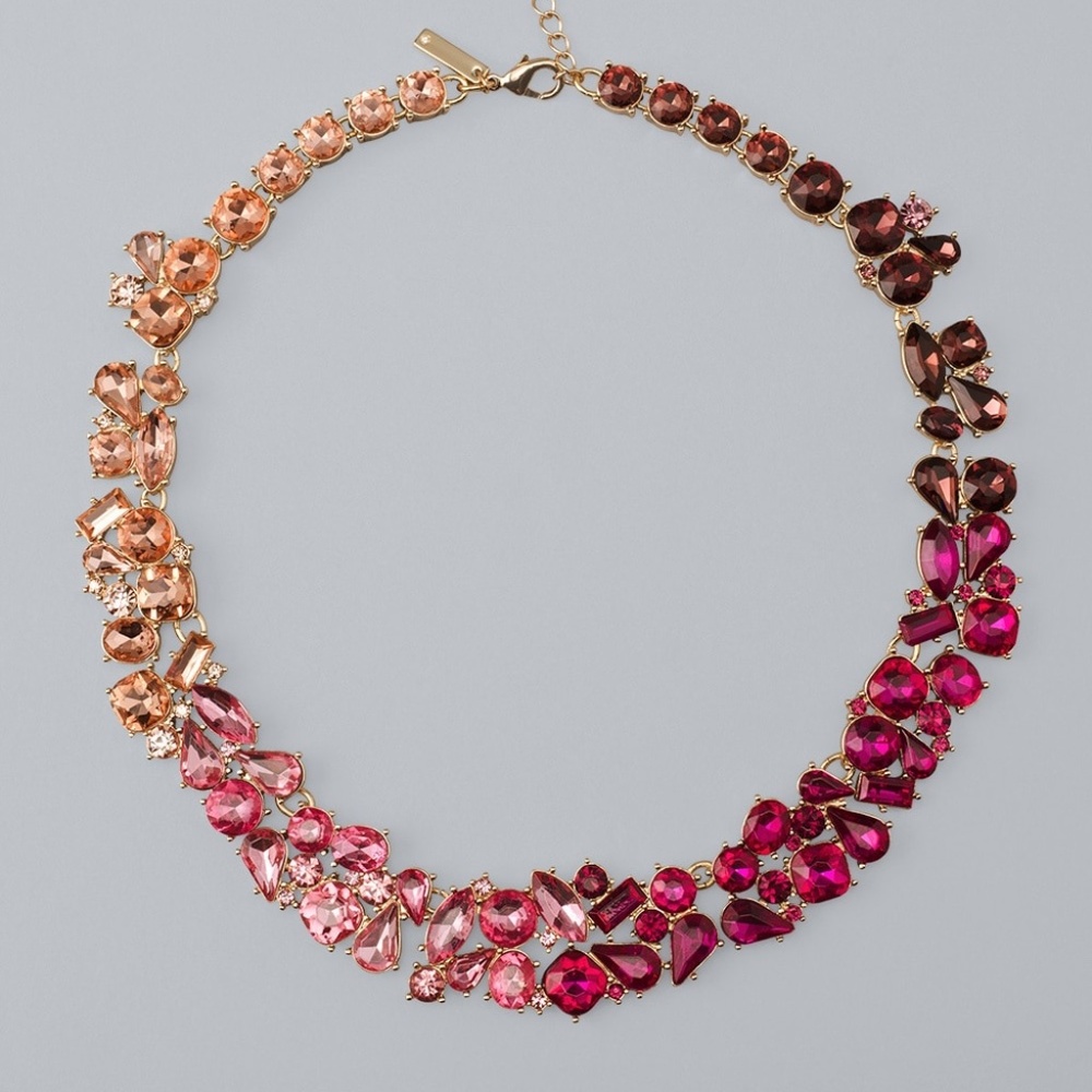 WHBM Pink Ombré Jeweled Statement Necklace NWT